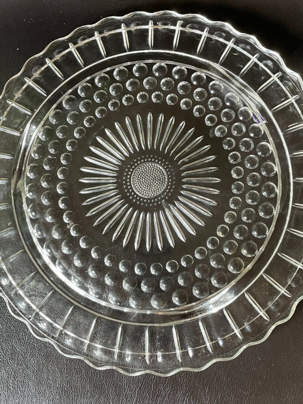 50s Vintage Federal Glass Footed Cake Plate Platter Sunburst
